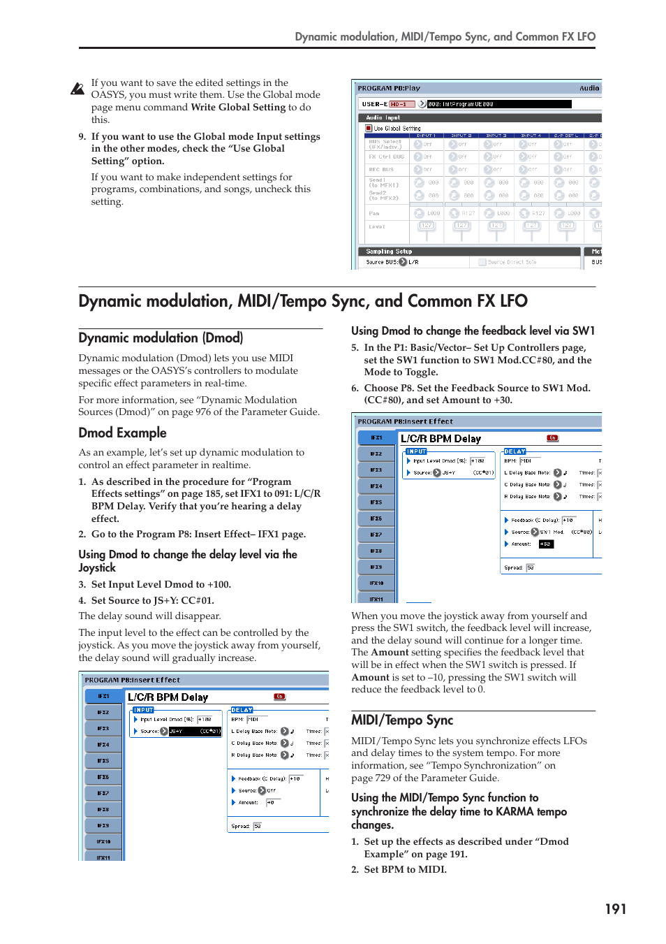 Dynamic modulation (dmod), Dmod example, Midi/tempo sync | KORG OASYS musical instruments User Manual | Page 199 / 241