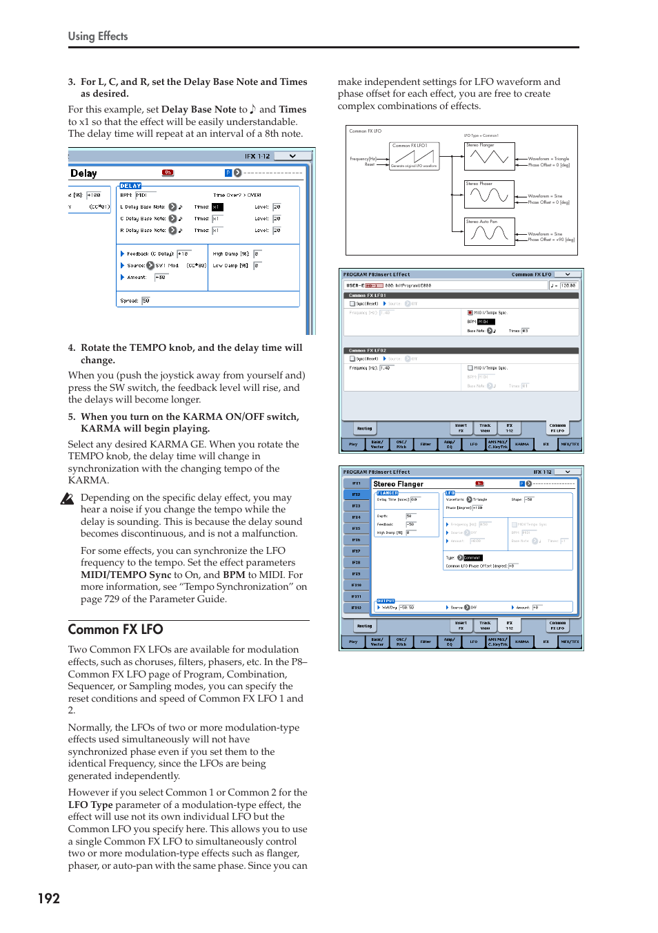 Common fx lfo, Using effects | KORG OASYS musical instruments User Manual | Page 200 / 241