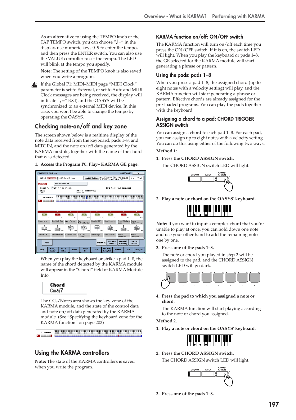 Using the karma controllers | KORG OASYS musical instruments User Manual | Page 205 / 241