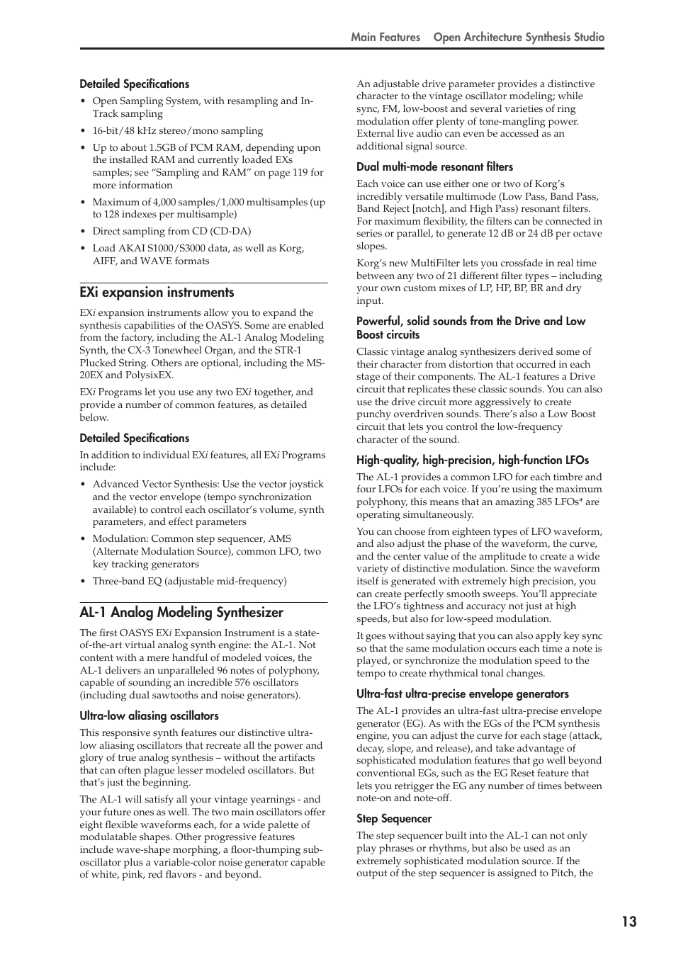 Exi expansion instruments, Al-1 analog modeling synthesizer | KORG OASYS musical instruments User Manual | Page 21 / 241