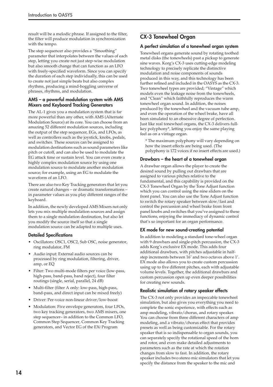 Cx-3 tonewheel organ | KORG OASYS musical instruments User Manual | Page 22 / 241