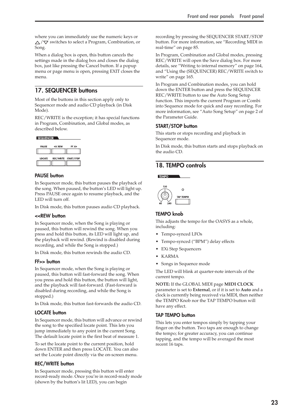 Sequencer buttons, Tempo controls | KORG OASYS musical instruments User Manual | Page 31 / 241