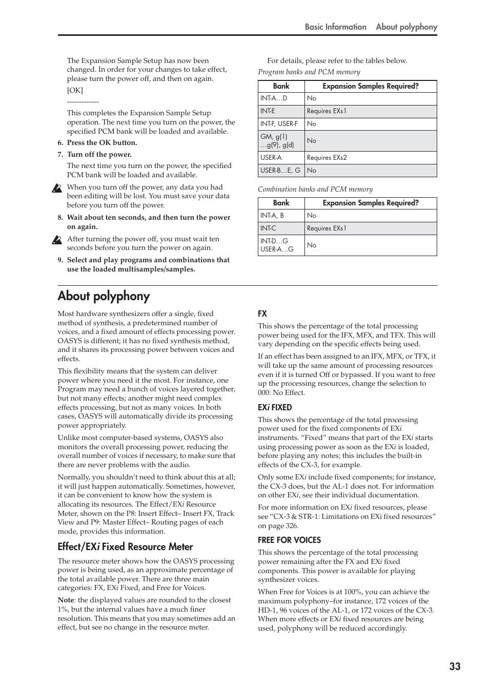 About polyphony, Effect/ex i fixed resource meter | KORG OASYS musical instruments User Manual | Page 41 / 241