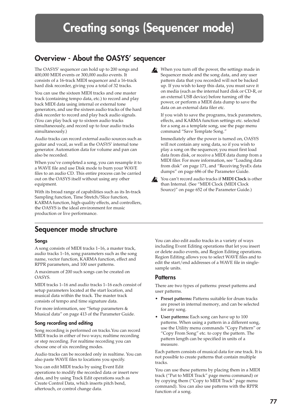 Creating songs (sequencer mode), Overview - about the oasys’ sequencer, Sequencer mode structure | KORG OASYS musical instruments User Manual | Page 85 / 241