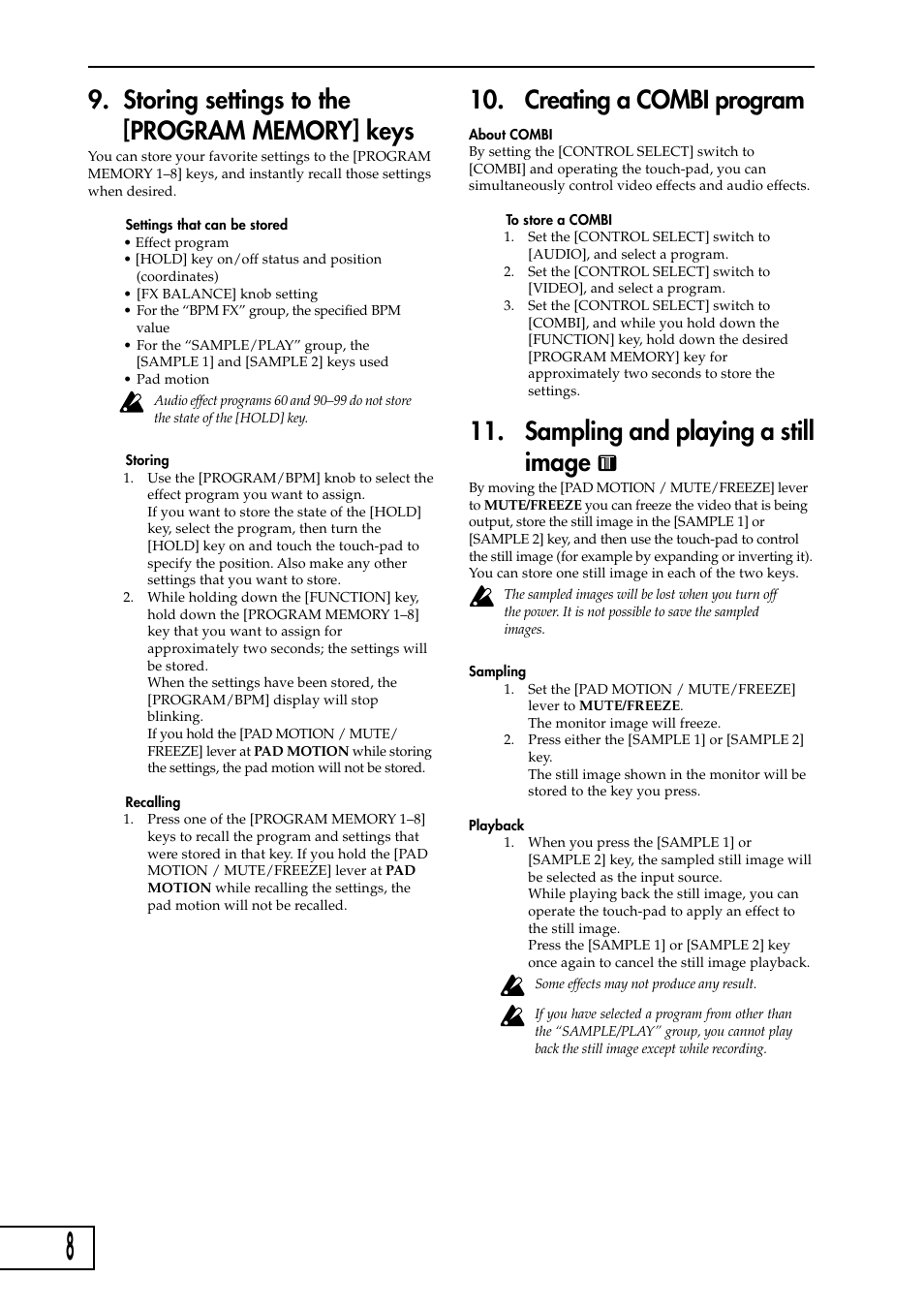 Creating a combi program, Sampling and playing a still image | KORG KAOSS PAD Entrancer User Manual | Page 10 / 70