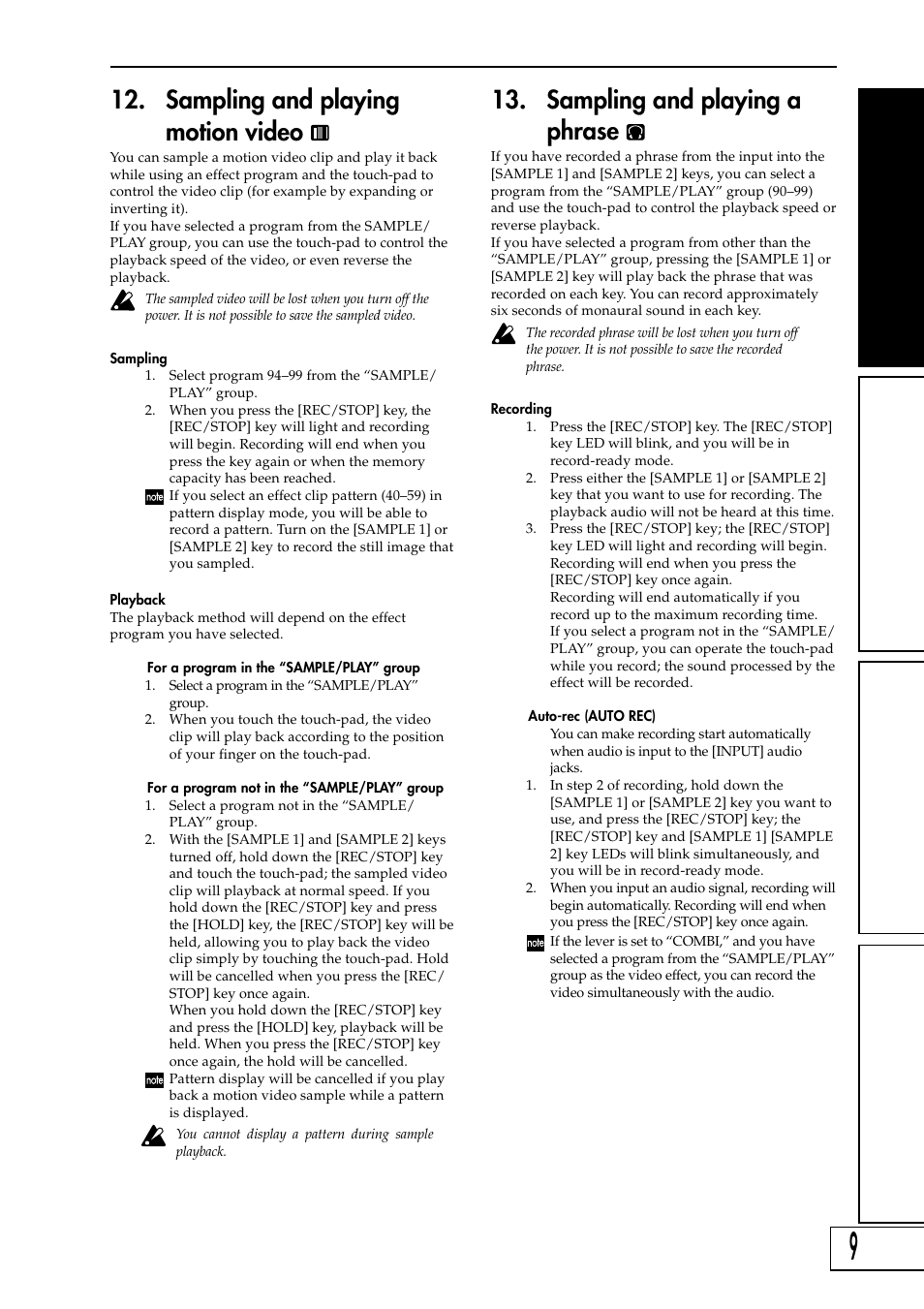 Sampling and playing motion video, Sampling and playing a phrase | KORG KAOSS PAD Entrancer User Manual | Page 11 / 70