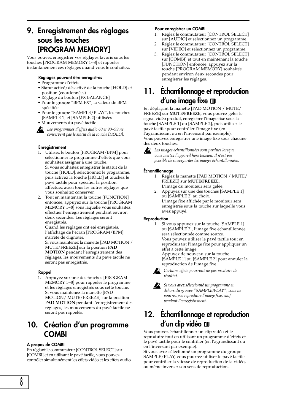 Création d’un programme combi, Échantillonnage et reproduction d’une image fixe, Échantillonnage et reproduction d’un clip vidéo | KORG KAOSS PAD Entrancer User Manual | Page 26 / 70
