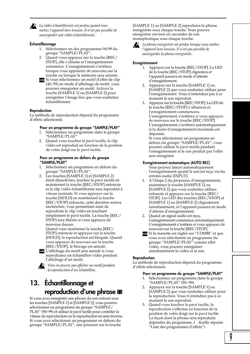 Échantillonnage et reproduction d’une phrase | KORG KAOSS PAD Entrancer User Manual | Page 27 / 70