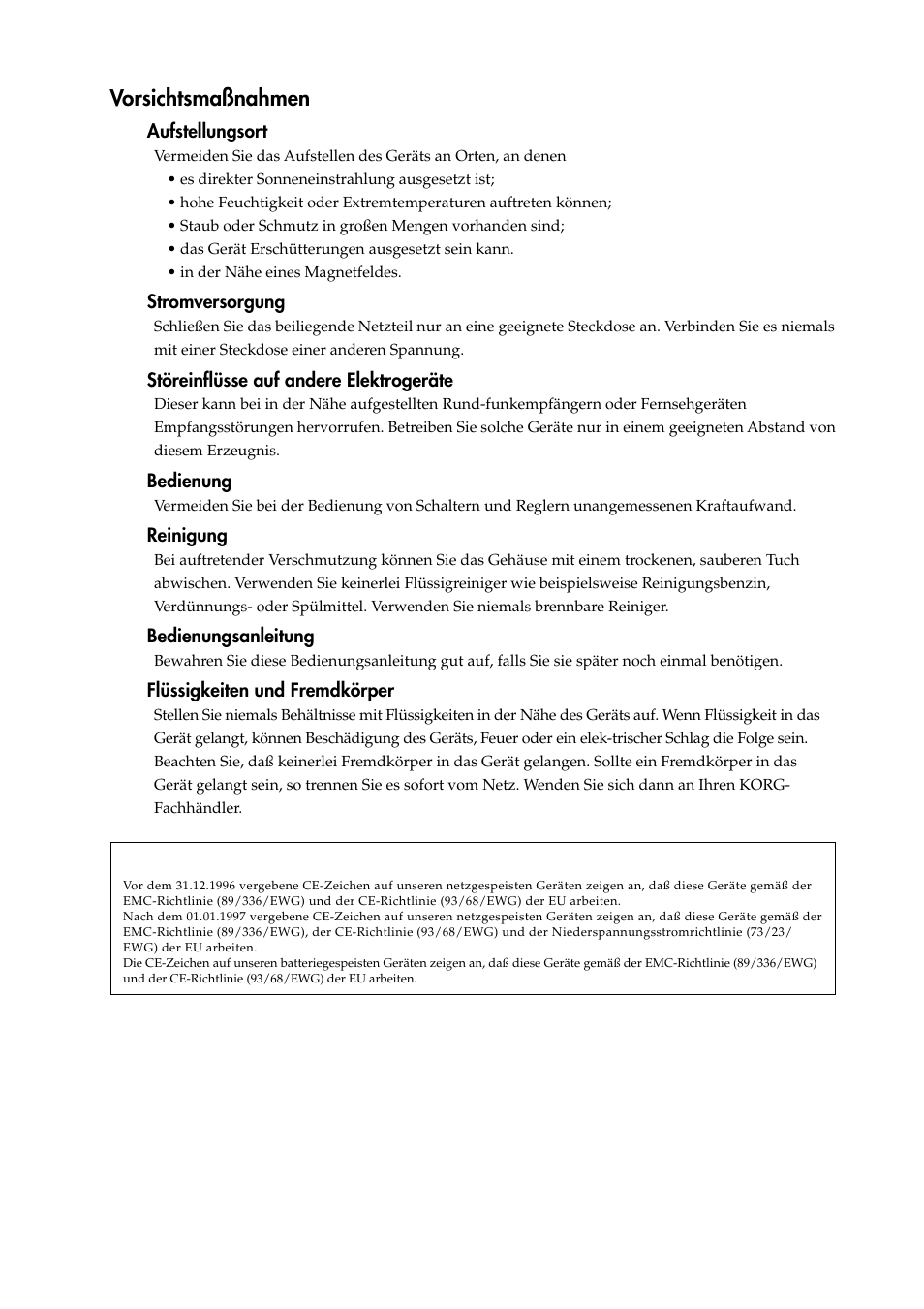 Deutsch, Vorsichtsmaßnahmen | KORG KAOSS PAD Entrancer User Manual | Page 34 / 70