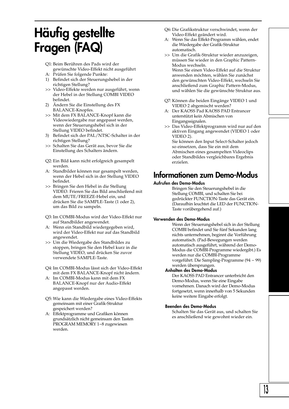 Häufig gestellte fragen (faq), Informationen zum demo-modus | KORG KAOSS PAD Entrancer User Manual | Page 47 / 70