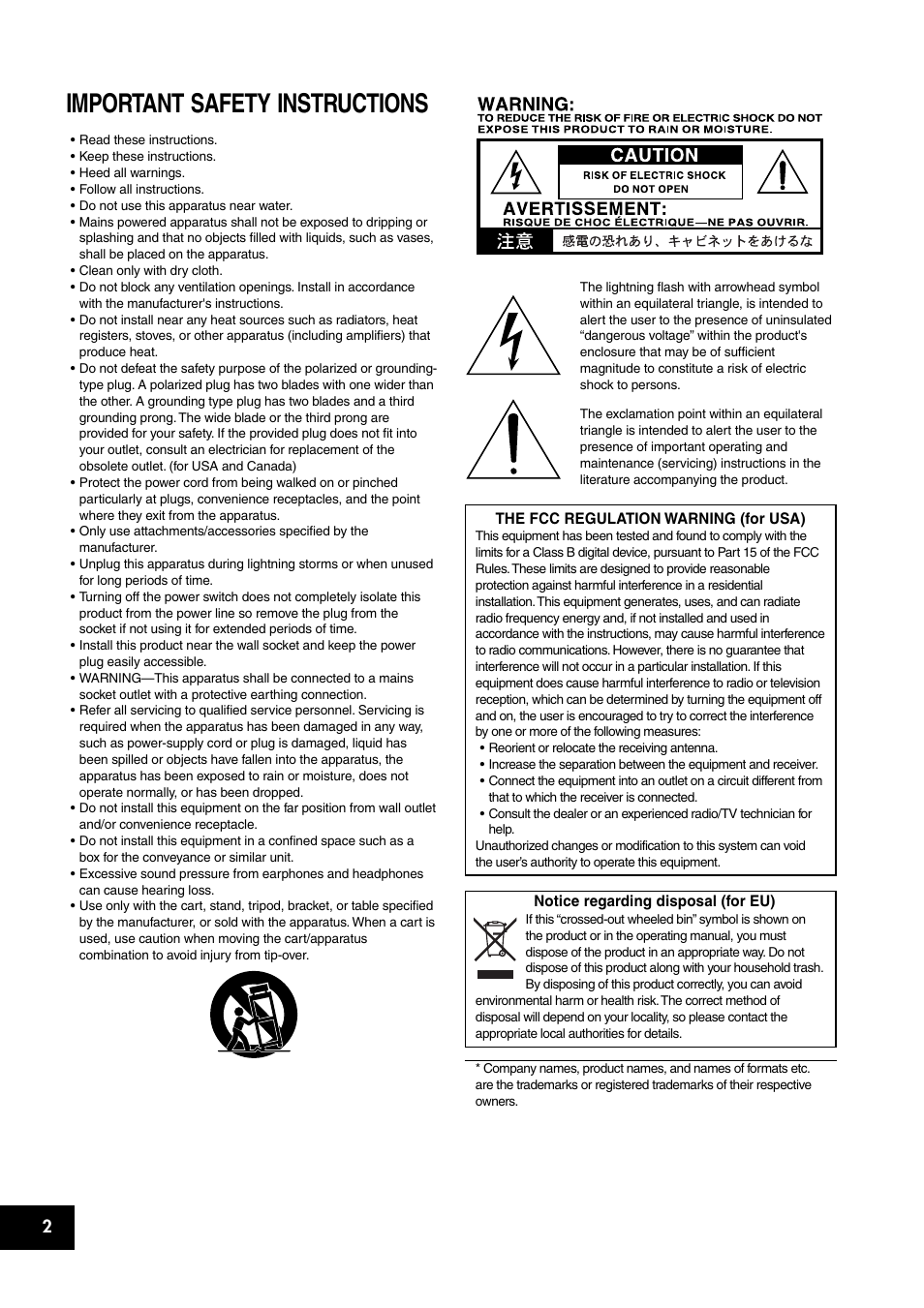 English, Important safety instructions | KORG KM-202 User Manual | Page 2 / 46