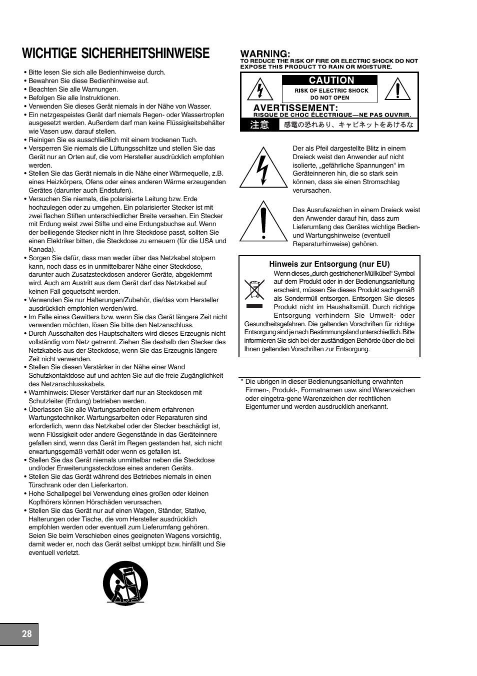 Deutsch, Wichtige sicherheitshinweise | KORG KM-202 User Manual | Page 28 / 46