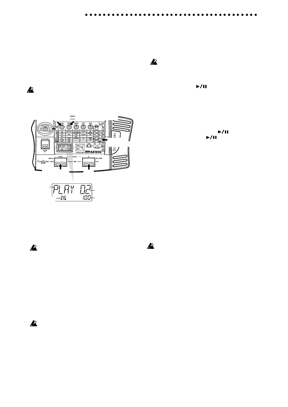 Phrase trainer mode, Editing, Playing the ax100g | KORG MODELING SIGNAL PROCESSOR AX100G User Manual | Page 8 / 18