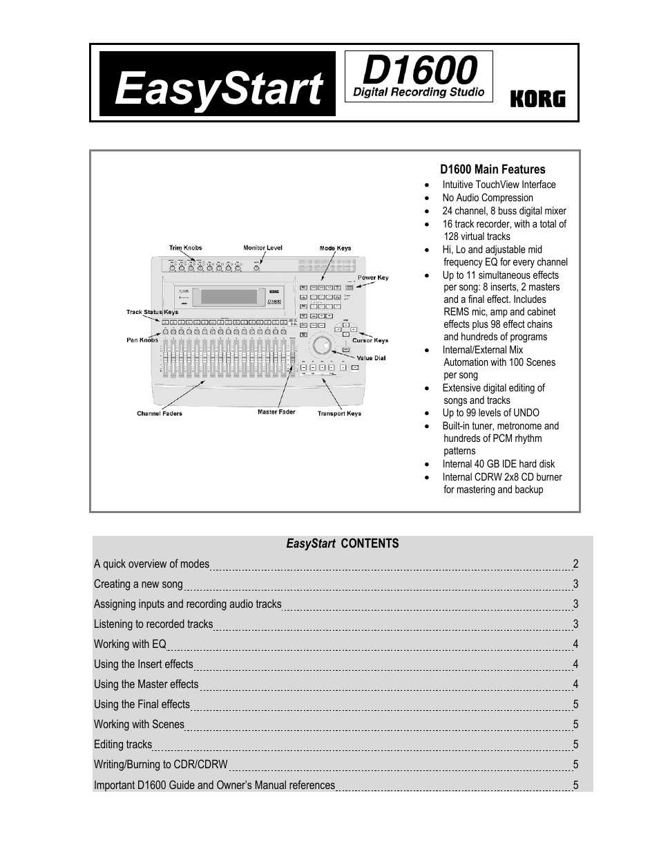 KORG EASY START D1600 User Manual | 5 pages