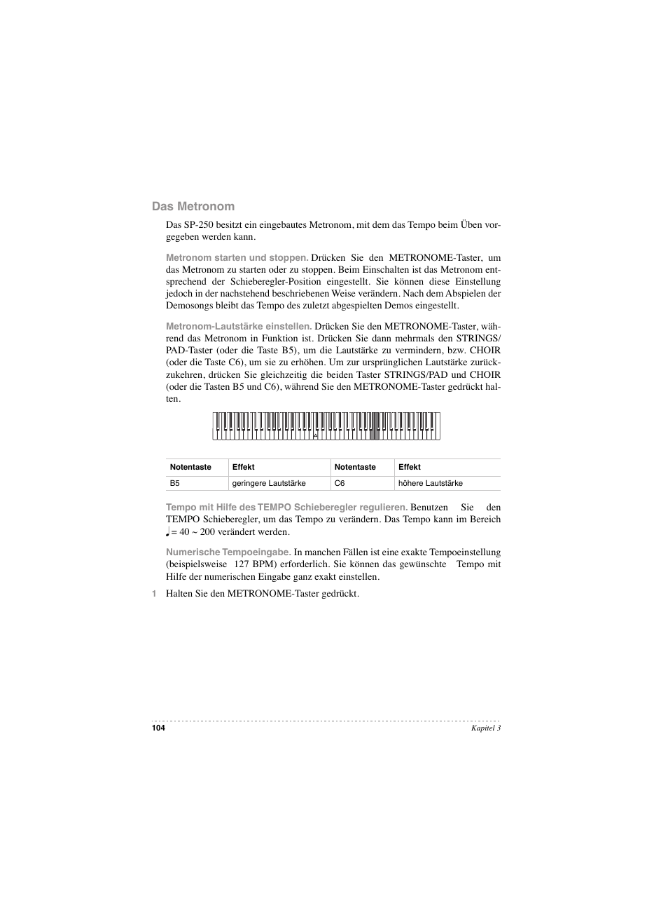 Das metronom | KORG SP 250 User Manual | Page 106 / 184