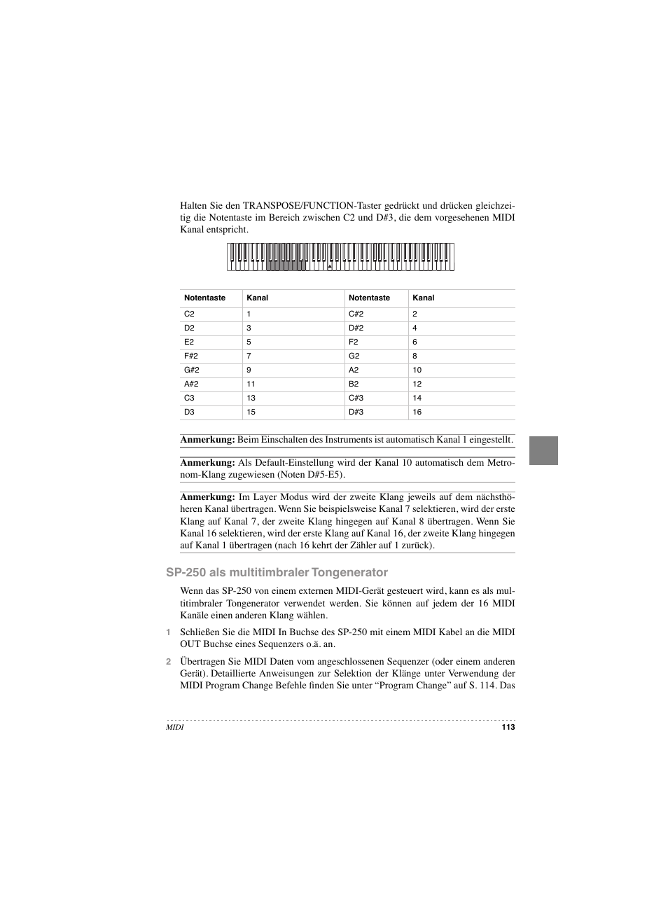 Sp-250 als multitimbraler tongenerator | KORG SP 250 User Manual | Page 115 / 184