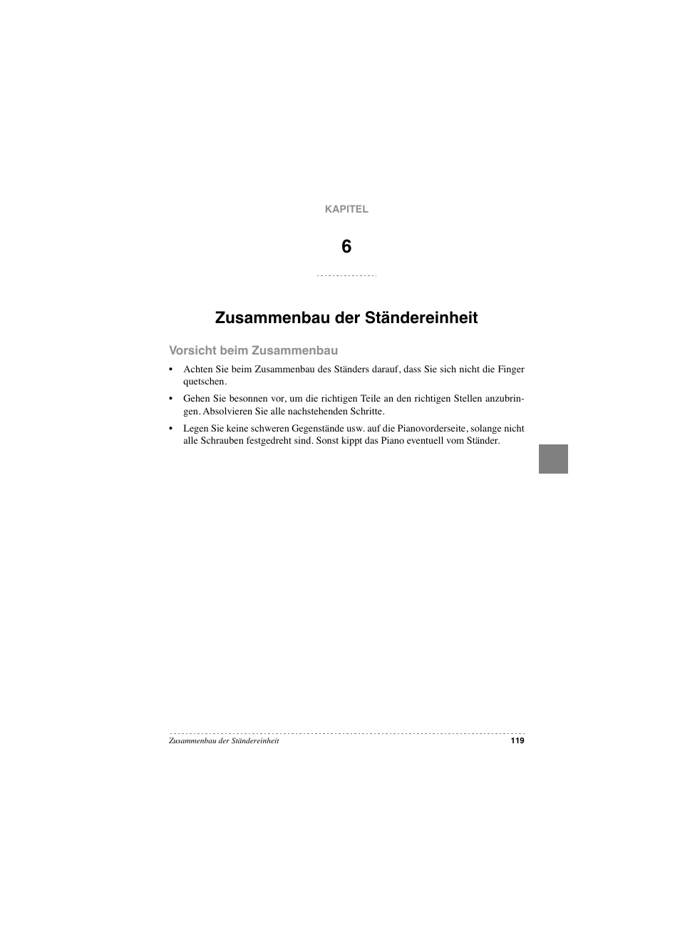 Zusammenbau der ständereinheit, Vorsicht beim zusammenbau | KORG SP 250 User Manual | Page 121 / 184