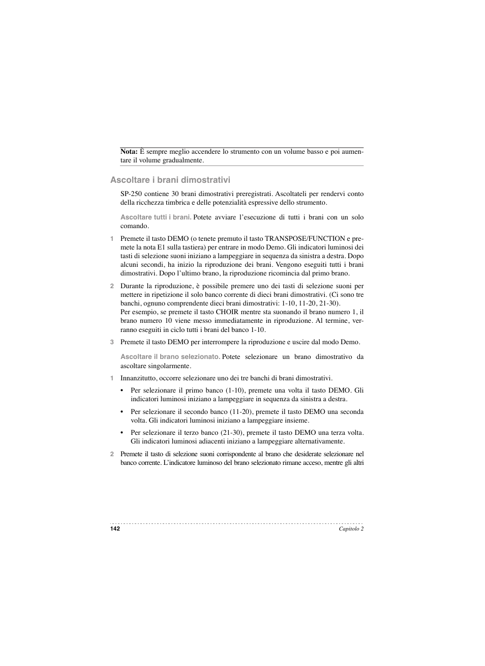Ascoltare i brani dimostrativi | KORG SP 250 User Manual | Page 144 / 184