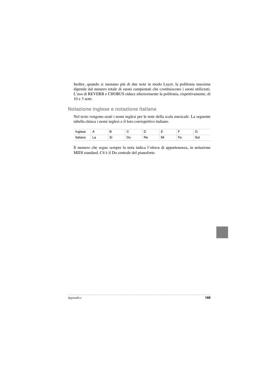 Notazione inglese e notazione italiana | KORG SP 250 User Manual | Page 171 / 184