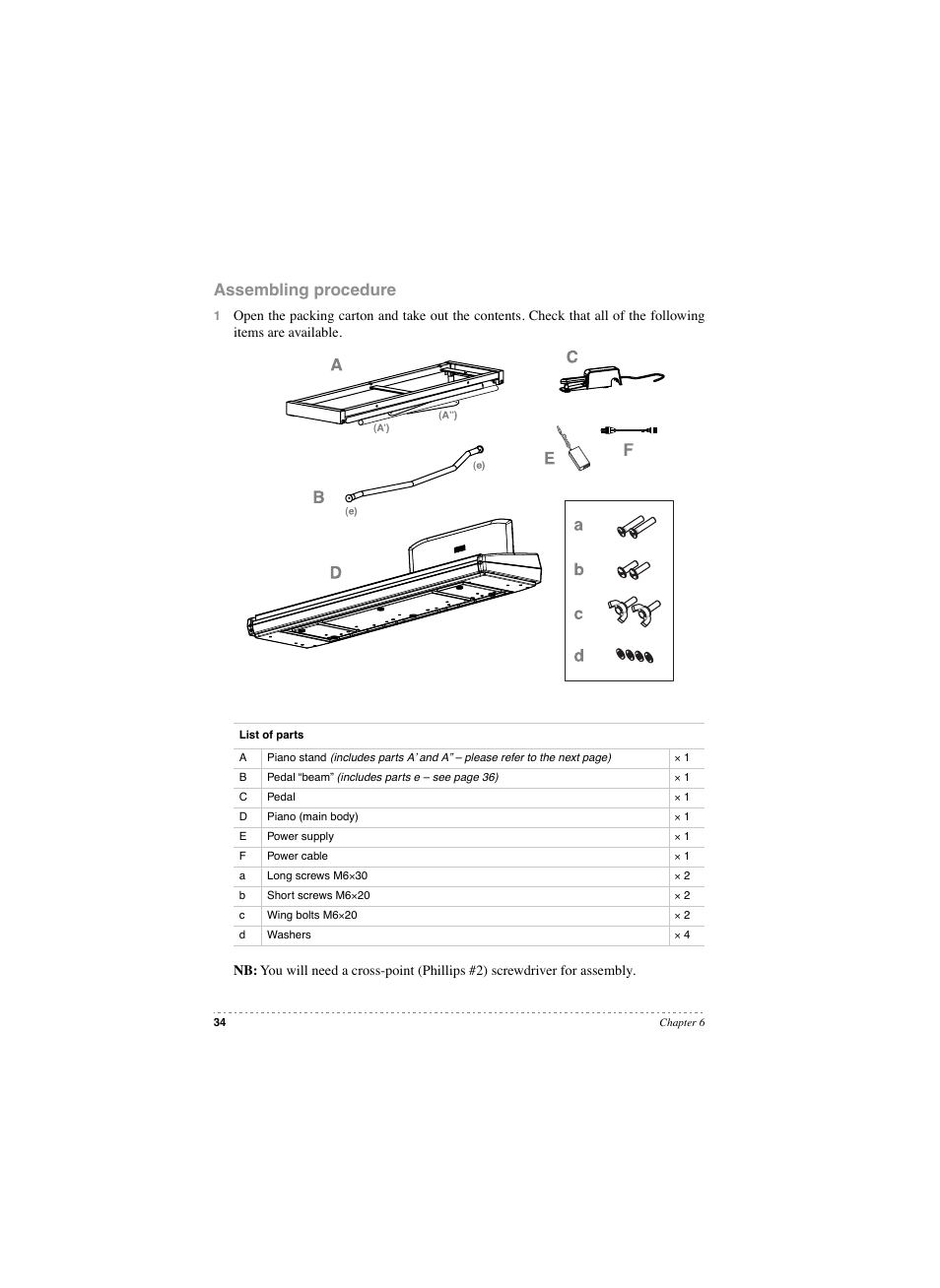 Assembling procedure | KORG SP 250 User Manual | Page 36 / 184