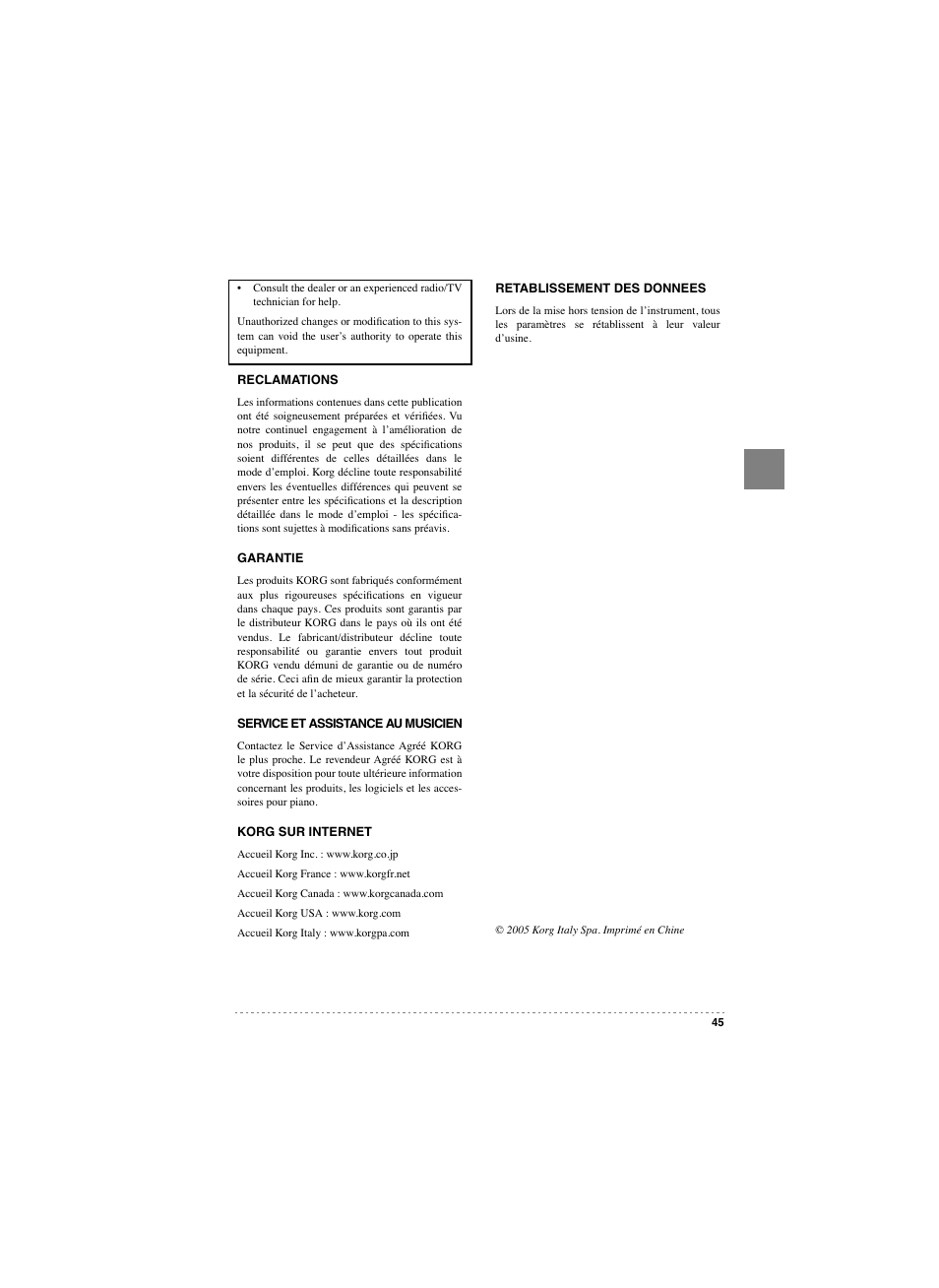 KORG SP 250 User Manual | Page 47 / 184