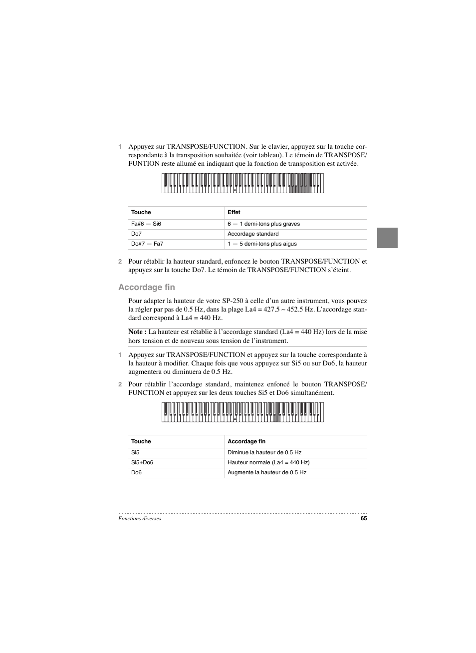 Accordage fin, Accordage ﬁn | KORG SP 250 User Manual | Page 67 / 184