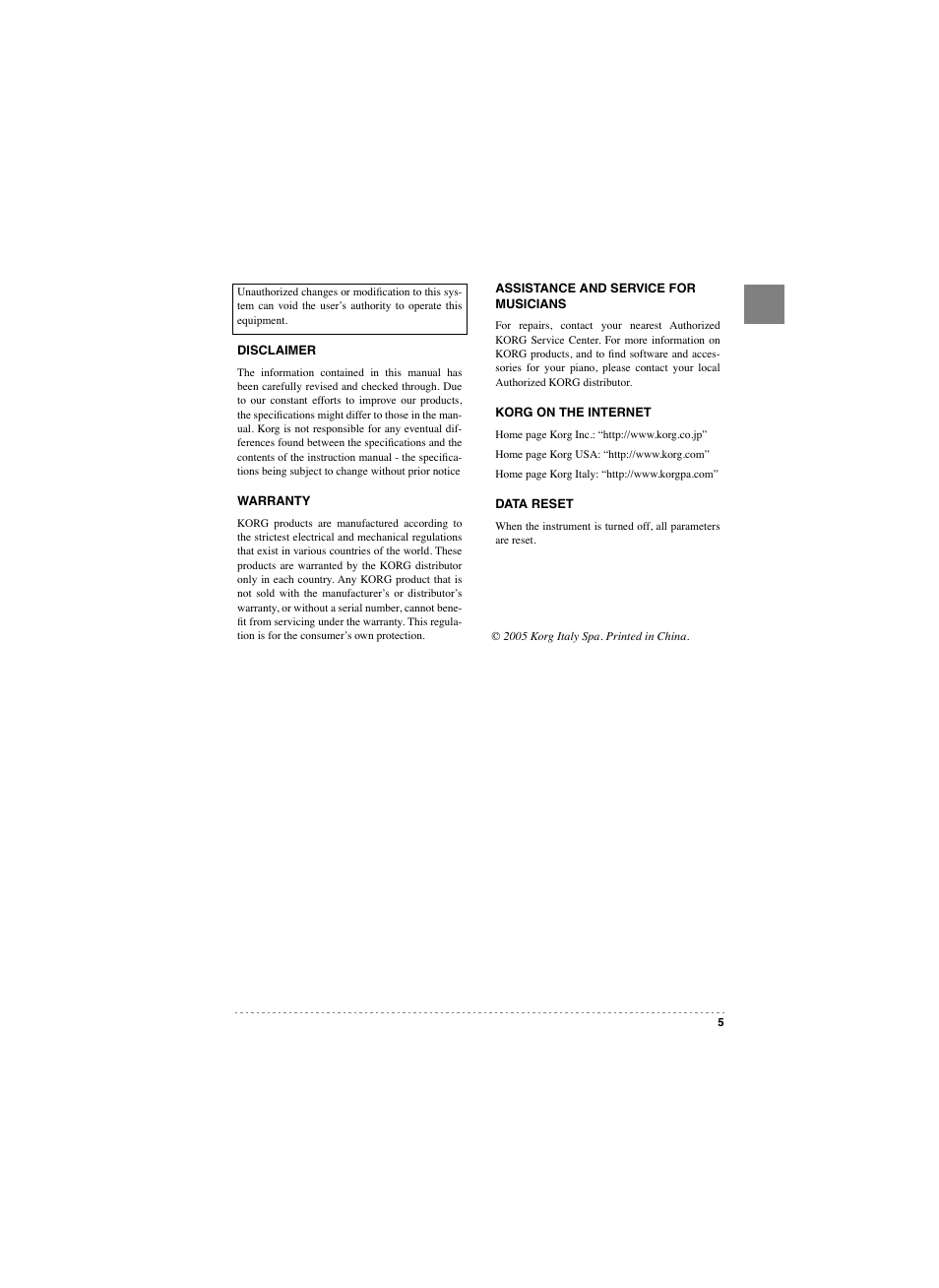 KORG SP 250 User Manual | Page 7 / 184