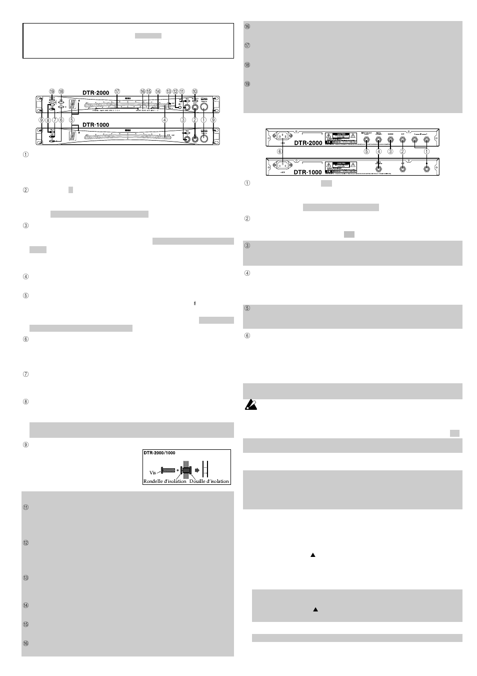 Français, Organes et leurs fonctions, Méthode d’accord | Important, Panneau avant, Panneau arrière, Connexions, S’accorder avec l’affichage | KORG DTR-2000 User Manual | Page 5 / 8