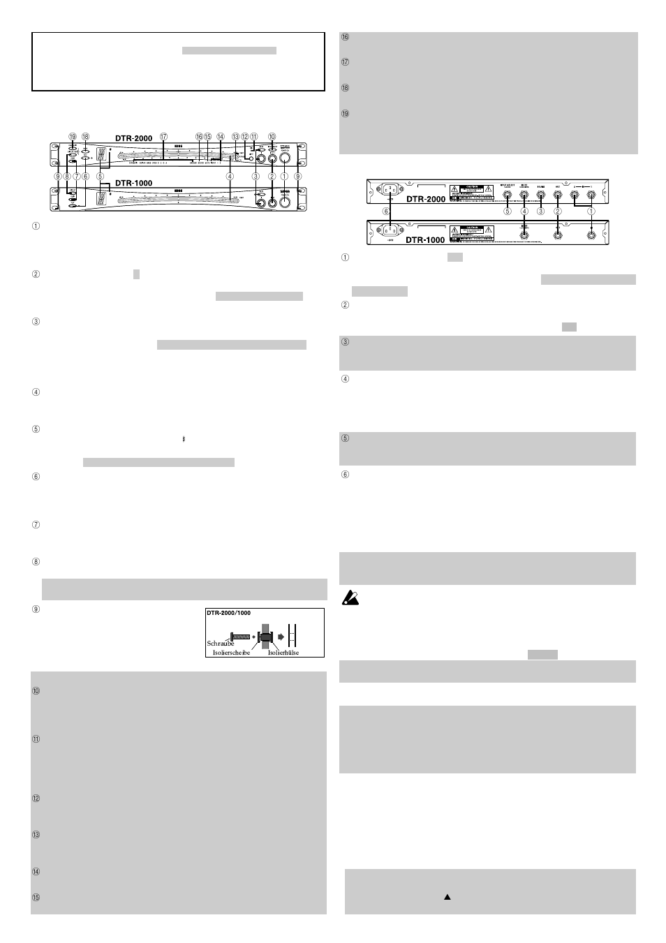 Deutsch, Bedienungselemente und deren funktionen, Stimmvorgang | Wichtig – bitte zuerst lesen, Vorderes bedienfeld, Rückseite, Anschlüsse, Stimmen mit der stimmanzeige | KORG DTR-2000 User Manual | Page 7 / 8