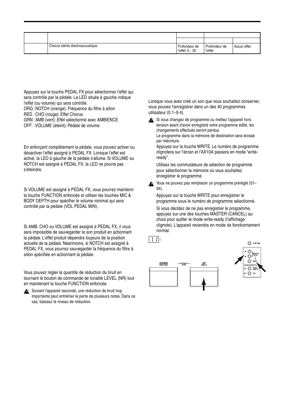 Pédale d'expression, Nr (réduction du bruit), Enregistrement d'un programme | KORG AX10A User Manual | Page 23 / 39