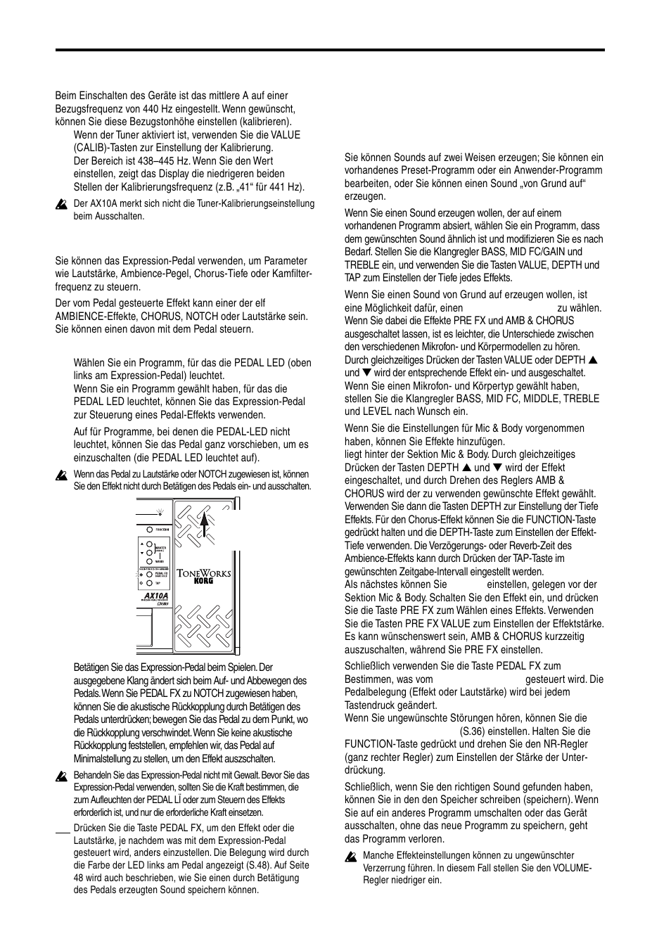 Verwendung des expression-pedals, Erzeugen von sounds, Erzeugen von sounds auf dem ax10a | KORG AX10A User Manual | Page 33 / 39