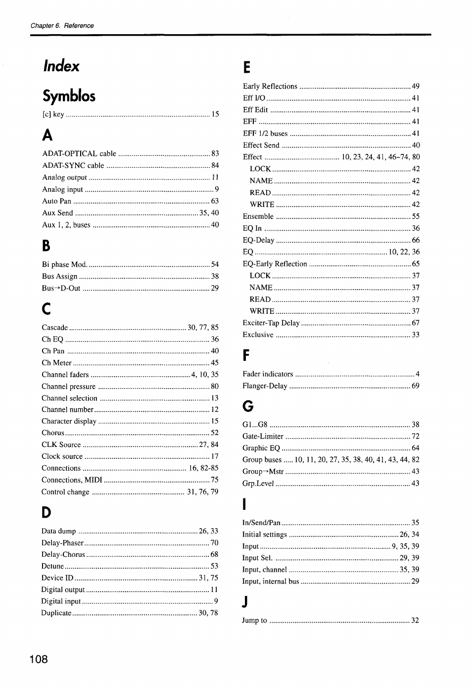 Index, Index symblos | KORG Soundlink DRS REcording Console 168RC User Manual | Page 115 / 118