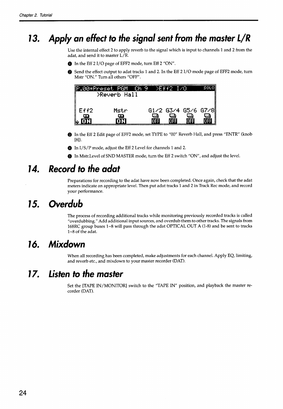 Gl/2 63/4 g5/6 g7/8 5) b) o, Record to the adat, Overdub | Mixdown, Listen to the master, Eia nffl ba bh | KORG Soundlink DRS REcording Console 168RC User Manual | Page 31 / 118