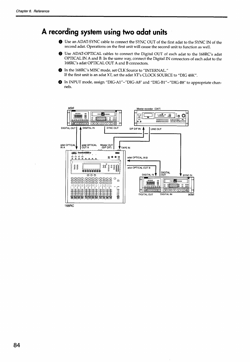A recording system using two odot units, A recording system using one adat | KORG Soundlink DRS REcording Console 168RC User Manual | Page 91 / 118