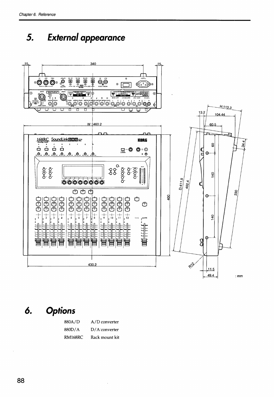 External appearance, Ions, External appearance 6. oph ions | KORG Soundlink DRS REcording Console 168RC User Manual | Page 95 / 118