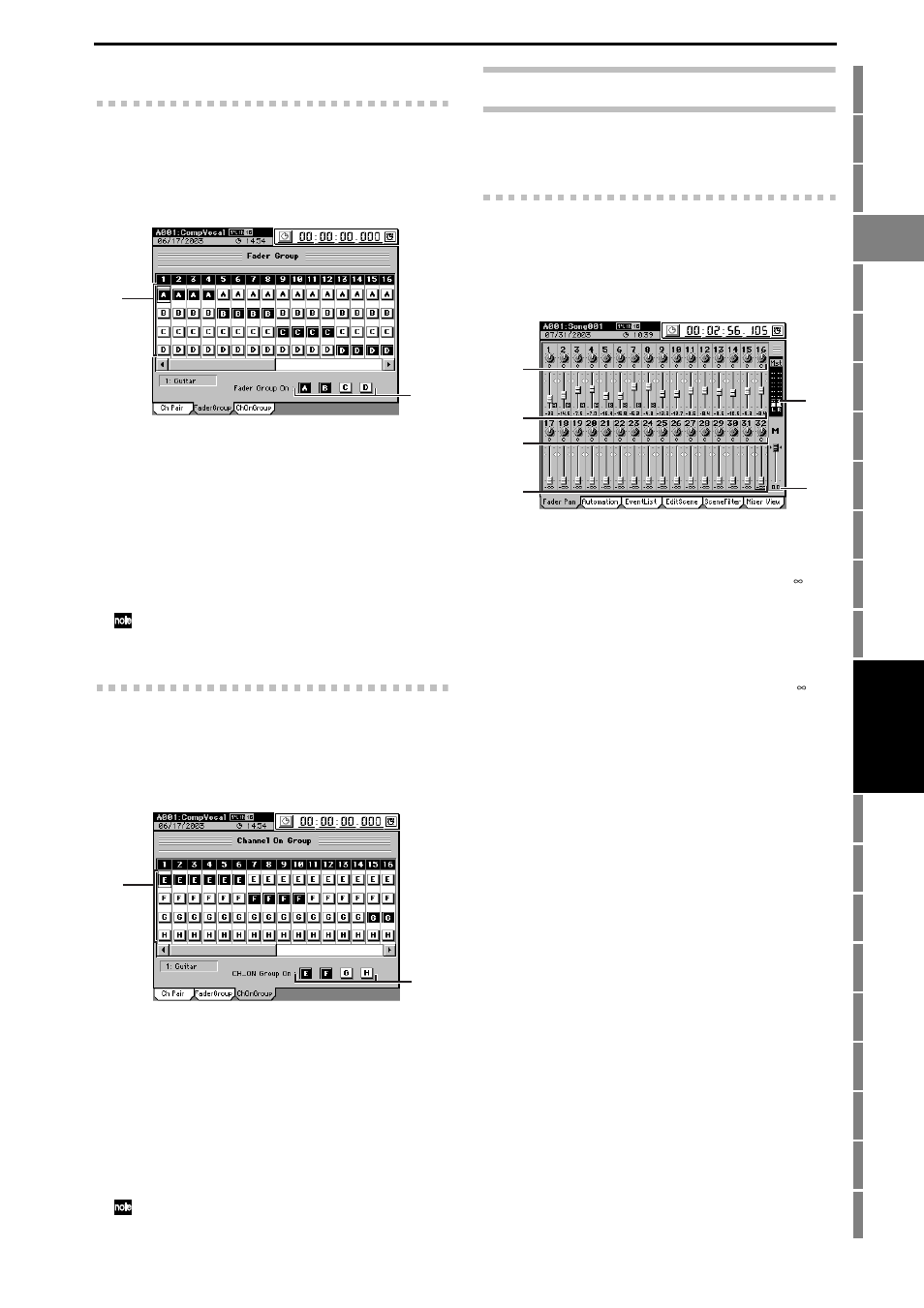 D32xd, 3b-2. fader group, 3b-3. channel on group | 3c. fader/pan/automation, 3c-1. fader pan, 3b-2. fader group 3b-3. channel on group, 3c. fader/pan/automation d32xd, P.103, P.103), Reference | KORG XTENDED DEFINITION D32XD User Manual | Page 113 / 208