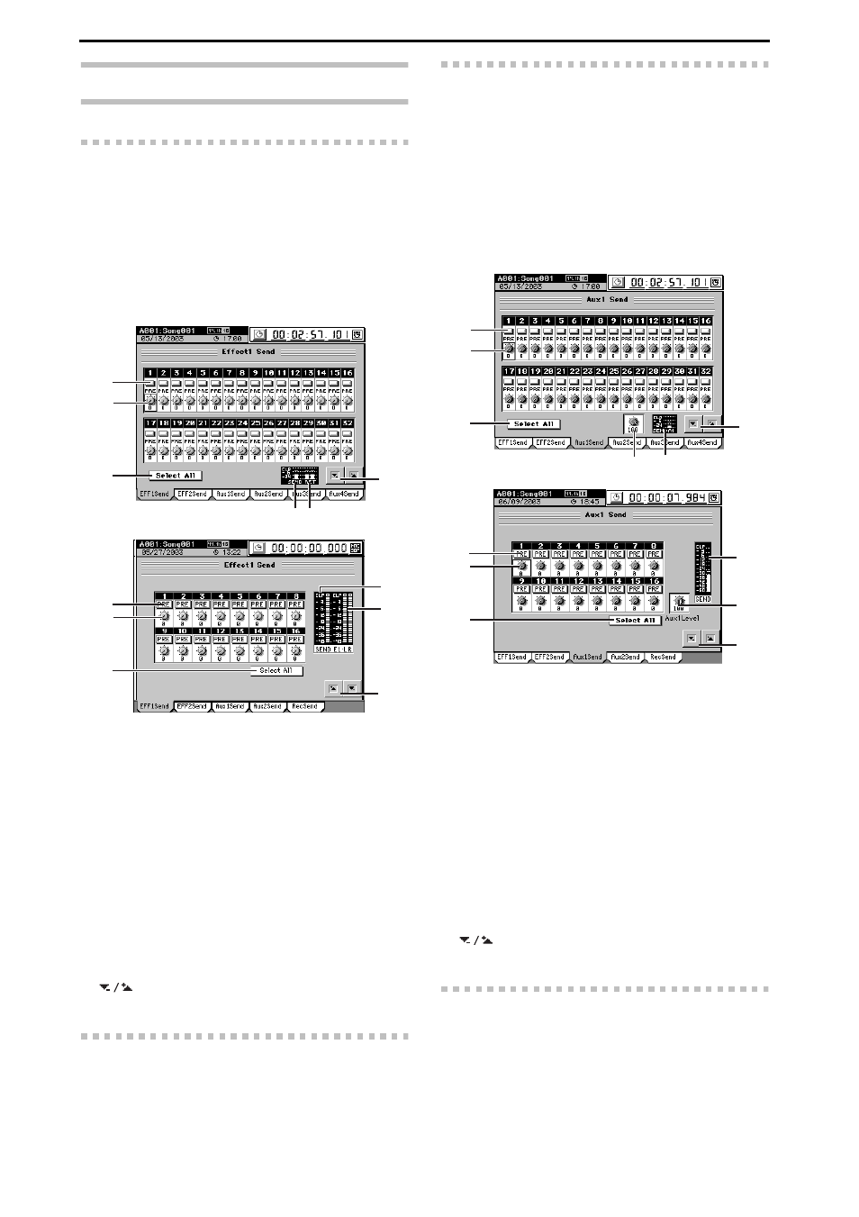 3e. send (eff/aux [*/rec]), 3e-1. effect 1 send, 3e-2. effect 2 send | 3e-3. aux1 send, 3e-4. aux2 send, Refer to “3e-3. aux1 send, P.112), Send, Nal effect processor, 112 3e. send (eff/aux [*/rec]) | KORG XTENDED DEFINITION D32XD User Manual | Page 122 / 208