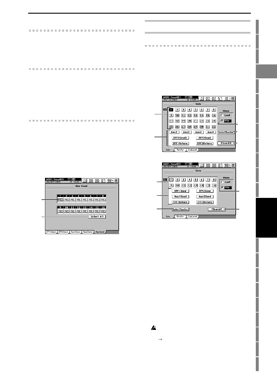 D32xd, 3e-5. aux3 send, 3e-6. aux4 send | D16xd, 3e-5. rec send, 3f. solo/monitor, 3f-1. solo, 3e-5. aux3 send 3e-6. aux4 send, P.113), Reference | KORG XTENDED DEFINITION D32XD User Manual | Page 123 / 208