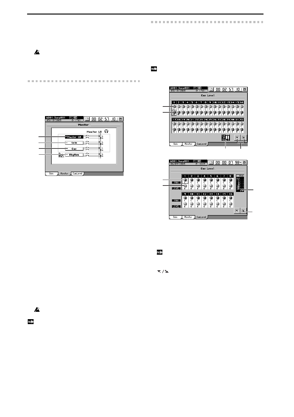 3f-2. monitor, 3f-3. cue level, 3f-2. monitor 3f-3. cue level | 14) you can select the bus that will | KORG XTENDED DEFINITION D32XD User Manual | Page 124 / 208
