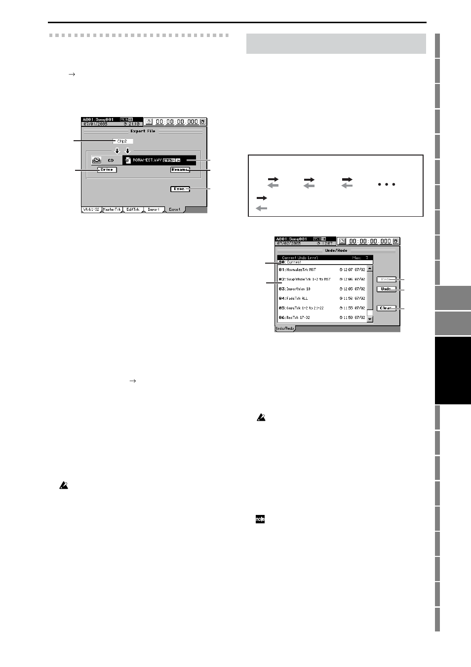5. export file, Undo, Return to the state prior to recording or editing | P.147), Evious state, P.147, Written to cd, Disc, P.147), or put the, Reference | KORG XTENDED DEFINITION D32XD User Manual | Page 157 / 208