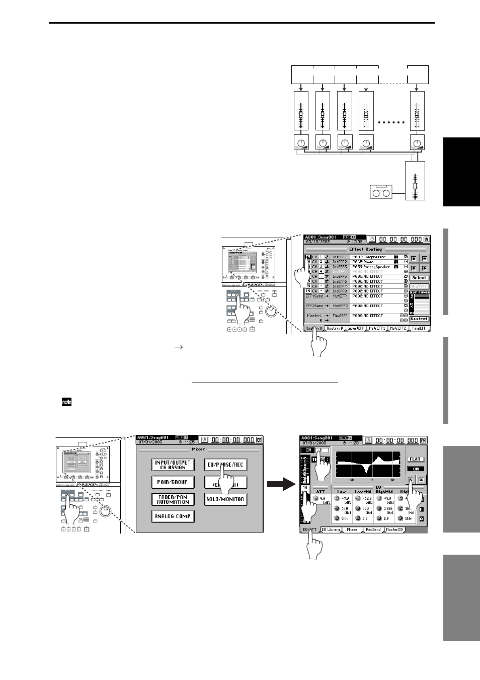 Step 4: mixdown and mastering, Applying effects and eq to individual channels, Applying eq to each channel/track | Applying effects and eq to individual, Channels, Step 4: mixdown and, Mastering, P.29), Quick start | KORG XTENDED DEFINITION D32XD User Manual | Page 39 / 208