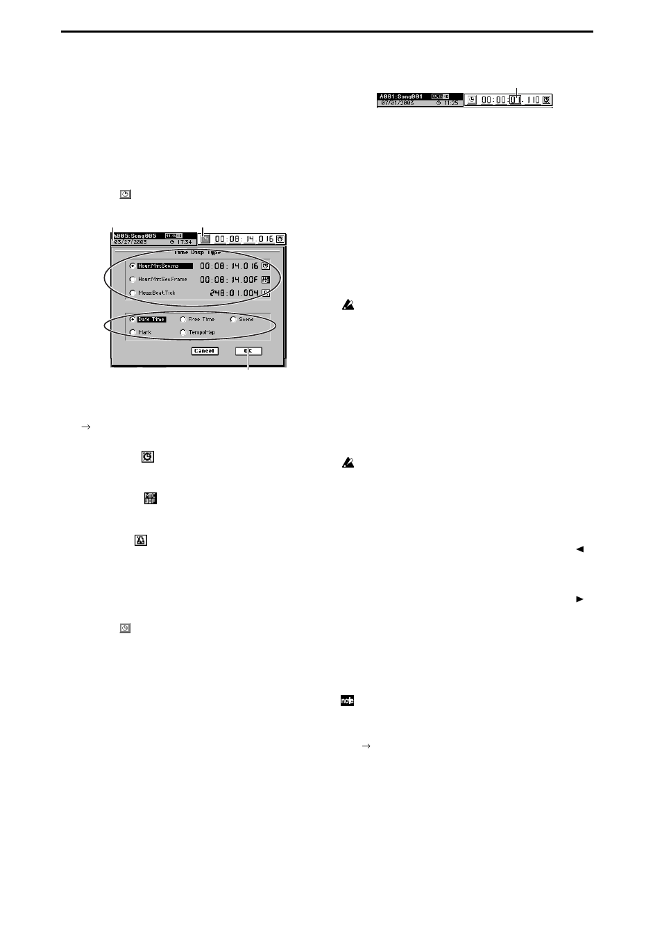 Location, 1. switching the counter display, Switching the information display area | 2. moving to a different location, Using the counter to move, Using the ff and rew keys to move, Moving to a point later in the song (fastforward), Moving to a point earlier in the song (rewind), Moving within a song, Moving to the beginning of the song | KORG XTENDED DEFINITION D32XD User Manual | Page 48 / 208