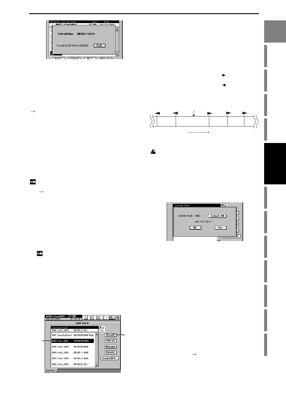 Moving to a location registered to a locate key, Moving using assignable marks, Registering a mark | Moving to the location assigned to a mark, Using the mark jump keys to move, Deleting a mark, Renaming a mark, P.39, Operation | KORG XTENDED DEFINITION D32XD User Manual | Page 49 / 208