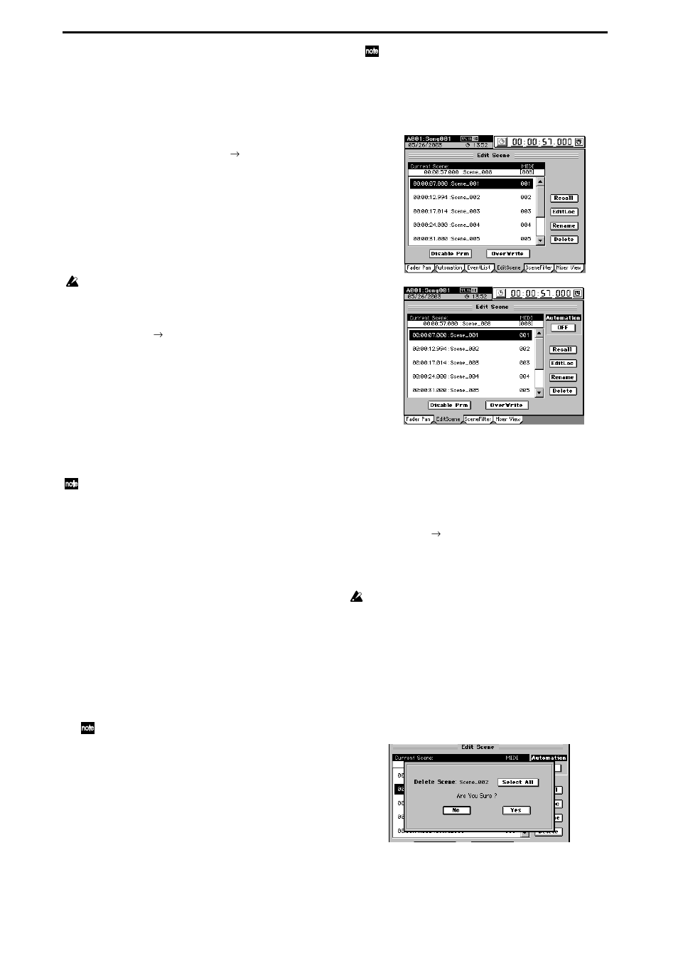 Storing/recalling a scene, 1. storing a scene, 2. recalling a scene | 3. renaming a scene, 4. deleting a scene, Enaming, or deleting them, P.52 | KORG XTENDED DEFINITION D32XD User Manual | Page 62 / 208