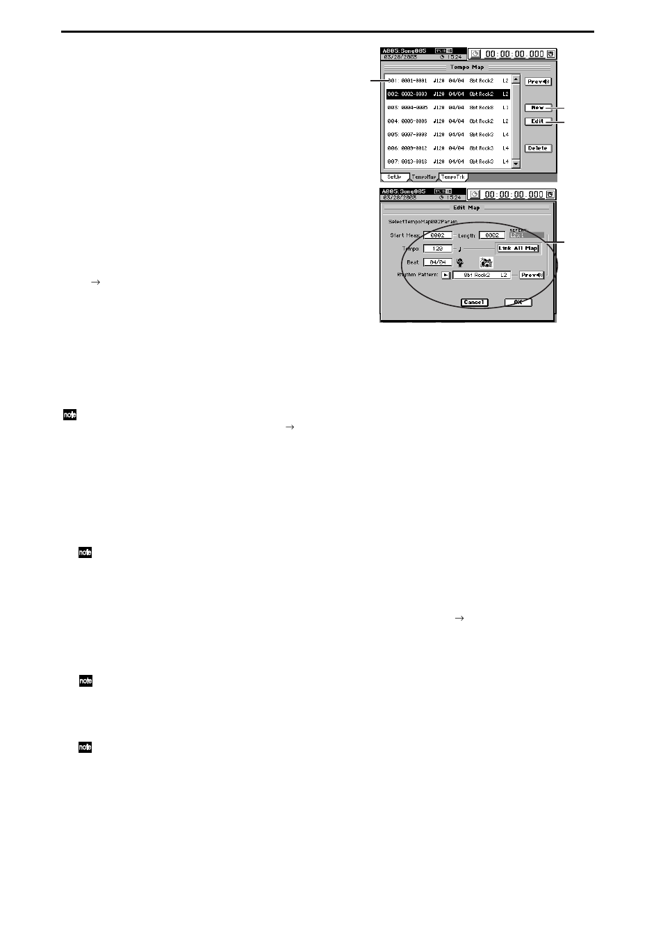 Setting the tempo, Manual tempo, Tempo map | Editing a tempo map, Manual tempo tempo map | KORG XTENDED DEFINITION D32XD User Manual | Page 72 / 208