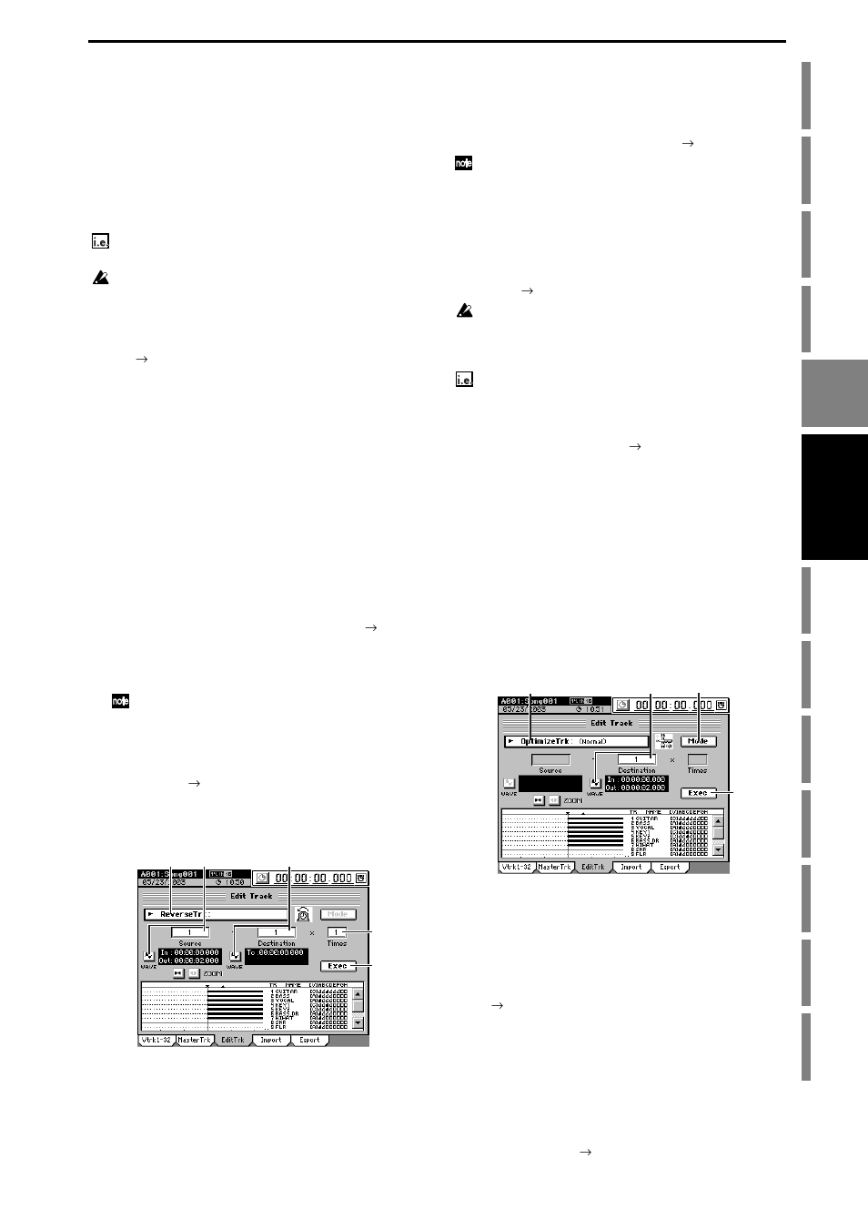 Reverse a track (reversetrk), Optimizing a track (optimizetrk), Optimizing track data | P.73) af, Operation | KORG XTENDED DEFINITION D32XD User Manual | Page 83 / 208