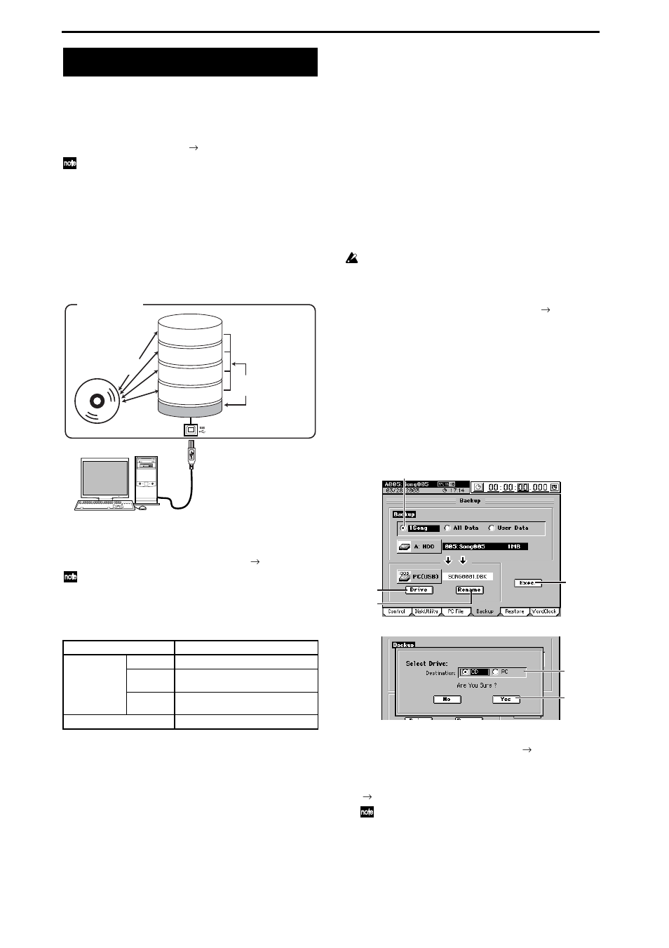 Data, Backing up and restoring, 1. backing up | Backing up 1song, P.82) | KORG XTENDED DEFINITION D32XD User Manual | Page 92 / 208