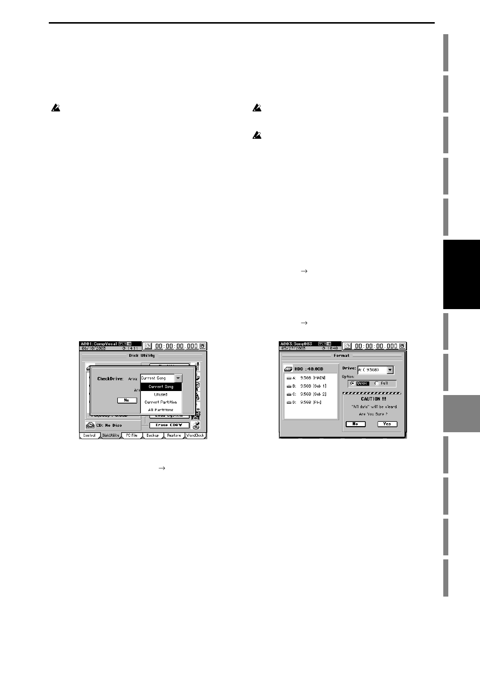 Checking the hard disk, Formatting the hard disk, Operation | KORG XTENDED DEFINITION D32XD User Manual | Page 99 / 208