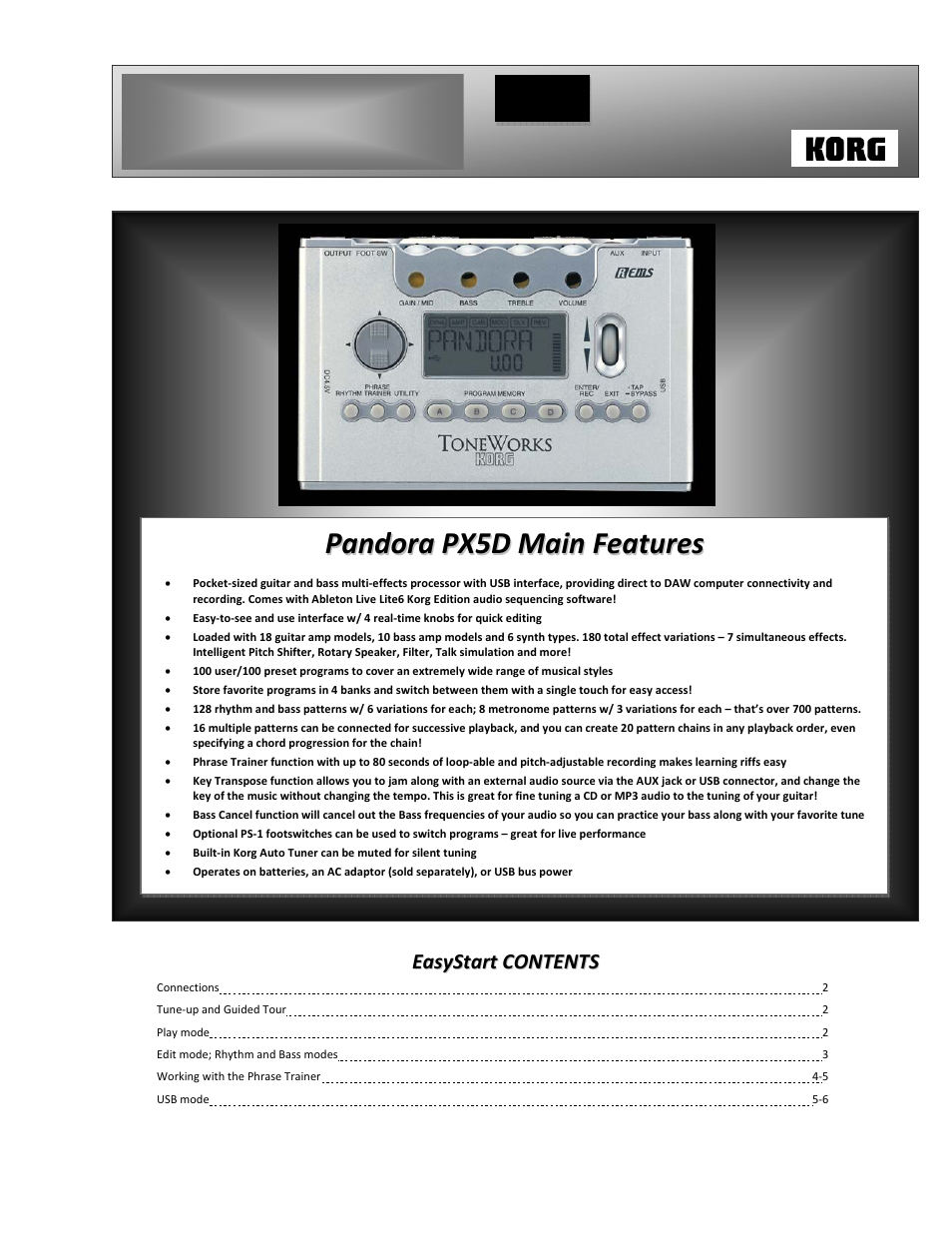 KORG Pandora PX5D User Manual | 6 pages