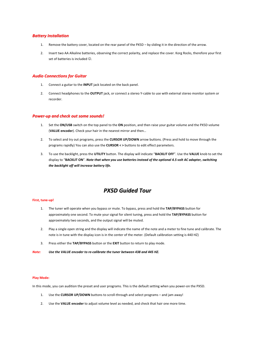 KORG Pandora PX5D User Manual | Page 2 / 6